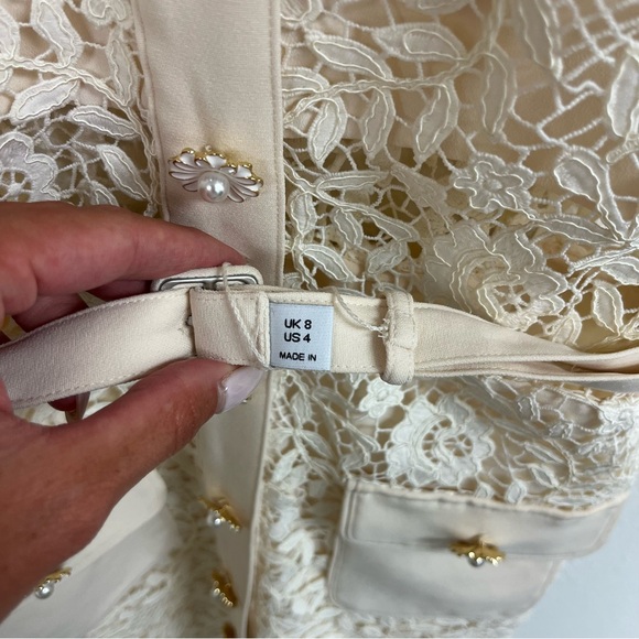 Self-Portrait Lace Belted Mini Dress in Cream (S/US 4) - Picture 12 of 16
